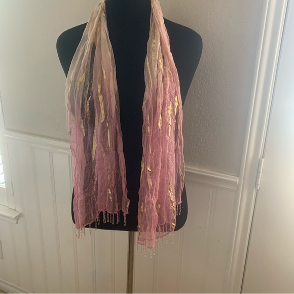Vintage Sheer shiny scarf pink and gold tones - Picture 2 of 6